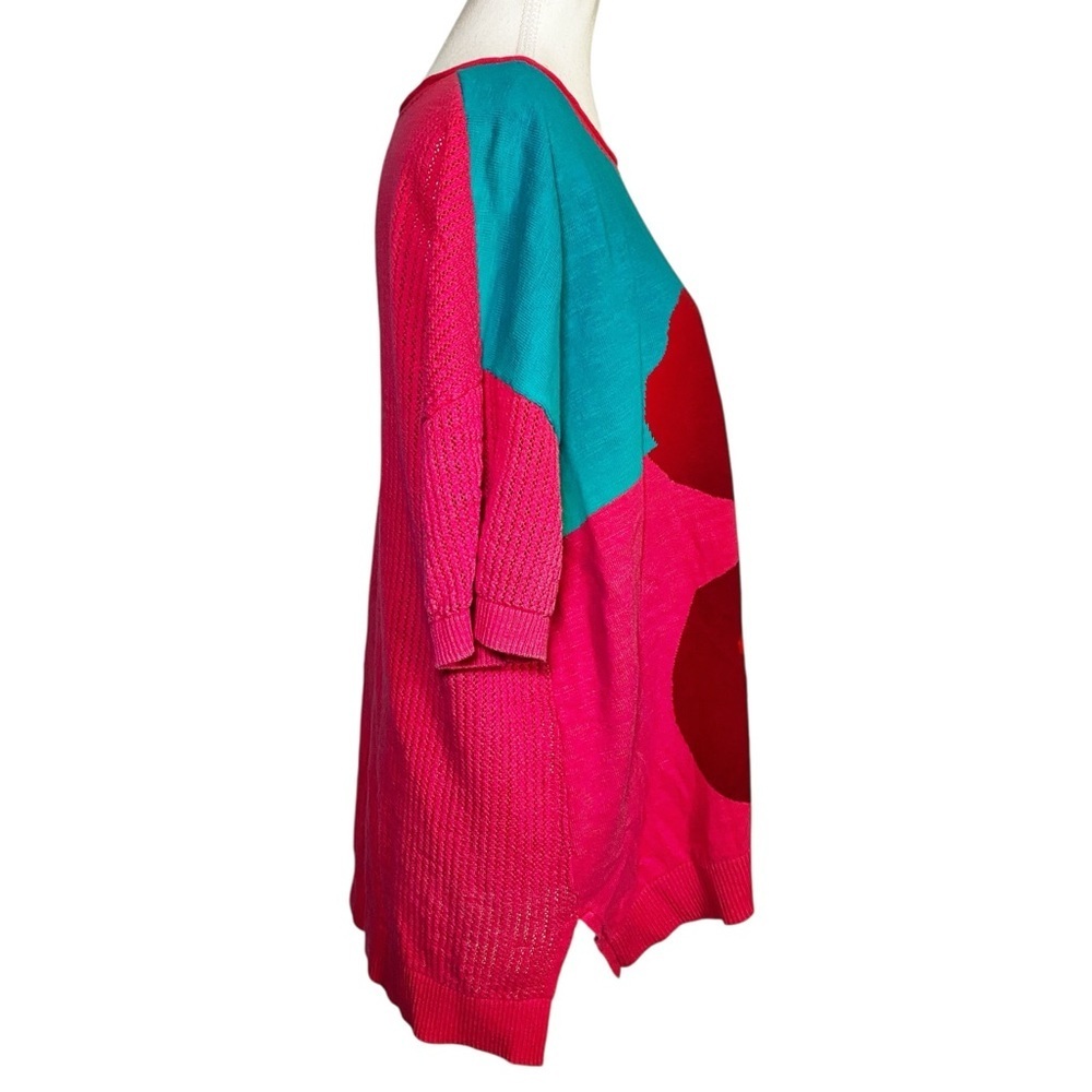 Soft Surroundings Hot Pink Floral Retro Maximalist Knit Sweater Short Sleeve Top - Picture 3 of 13